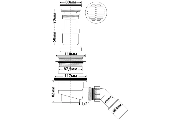 Сифон для піддона (90 mm.)  HC27-CPB хромований зображення 2