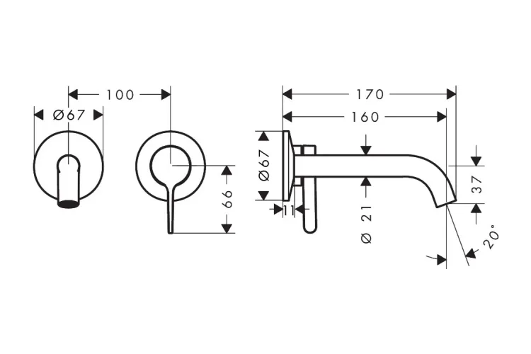 Змішувач AXOR One 160 для умивальника зі стіни, Brushed Black Chrome (48170340) image 2