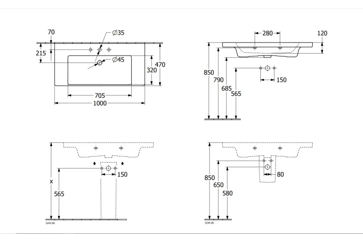 SUBWAY 3.0 Умивальник 1000x470 мм без переливу (4A70A201) зображення 4