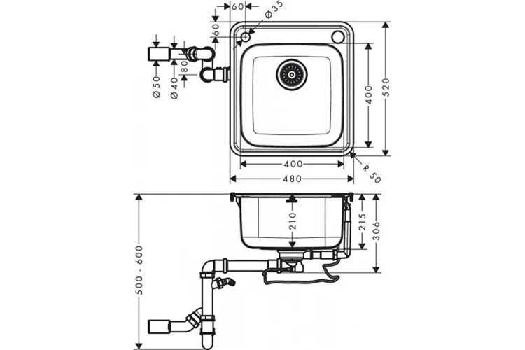 Кухонна мийка S412-F400 на стільницю 480х520 з сифоном automatic (43335800) Stainless Steel image 2