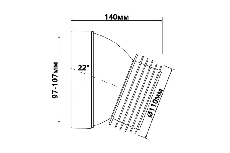 Коліно для унітазу під кутом 22 з ущільнювачем L-125 mm HC39-22 image 2