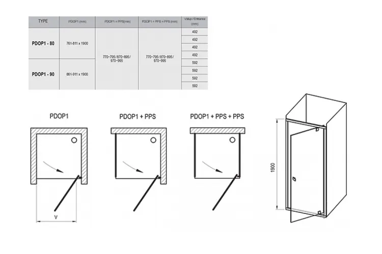 Душові двері PDOP1-80 Чорний Transparent 03G40300Z1 зображення 2