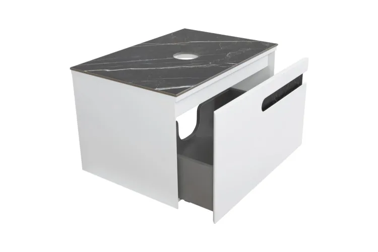 Тумба ОСТІН зі стільницею керамограніт Namibia Black 70 см (консольна) , білий мат, без умивалальника image 2