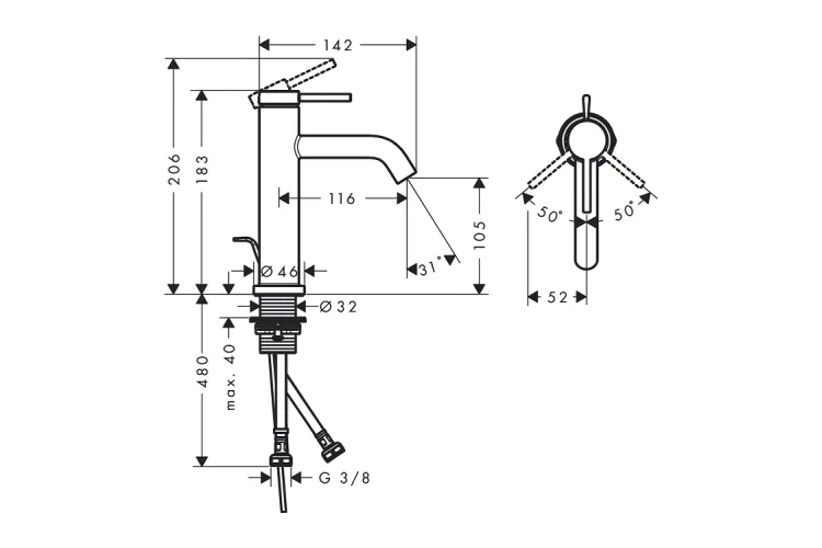 Змішувач Tecturis S 110 для умивальника, Stainless Steel Optic (73310800) зображення 2