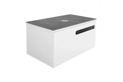 Тумба ОСТІН зі стіл. керамограніт Namibia Black 80 см (конс.) , білий мат, без умивал.