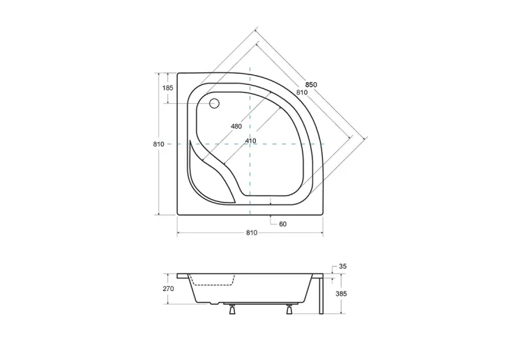 Піддон півкруглий DIPER I 80x80x24/35 з сидінням + ноги  зображення 2