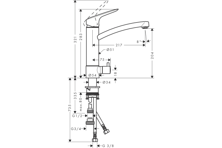 Змішувач Logis M31 220 для кухні з запірним клапаном (71834000) image 2