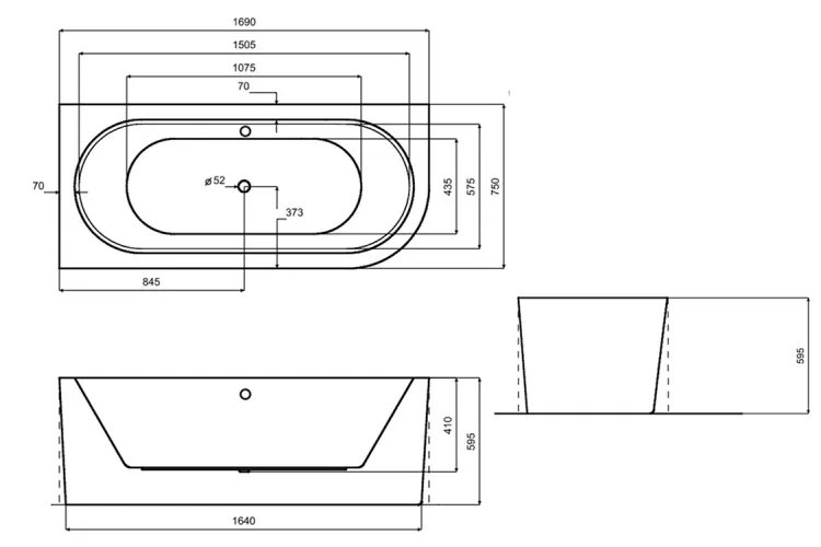 Ванна акрилова кутова AVITA A-LINE B&W MATT 170х75 ліва з білим сифоном McAlpine з наповненням через перелив зображення 4