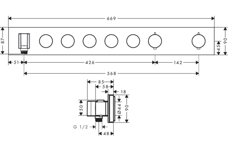 Термостат для 5-х споживачів Axor Select прихованого монтажу, хром 18358000 зображення 2