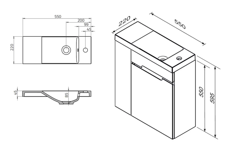 Тумба з умивальником SILVER 55 см, дві дверки, білий глянець, ліва 189229 image 3