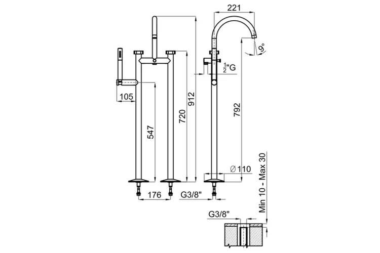 LIGNAGE CROSS, Змішувач підлоговий для ванни, brushed gold (100311367) зображення 4
