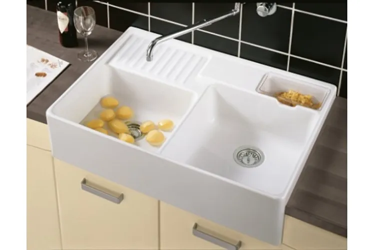 DOUBLE-BOWL SINK Кухонна мийка з двома чашами 89,5x63x22 без отвору 632391R1 White alpine glossy CeramicPlus зображення 6