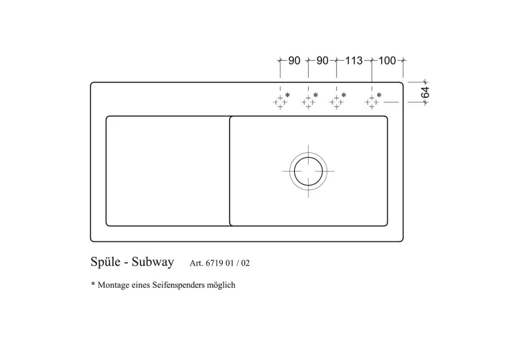 SUBWAY 60 XL Кухонна мийка 100x51 cм,  чаша праворуч, без отвору під змішувач (671901R1) White Alpine CeramicPlus image 5