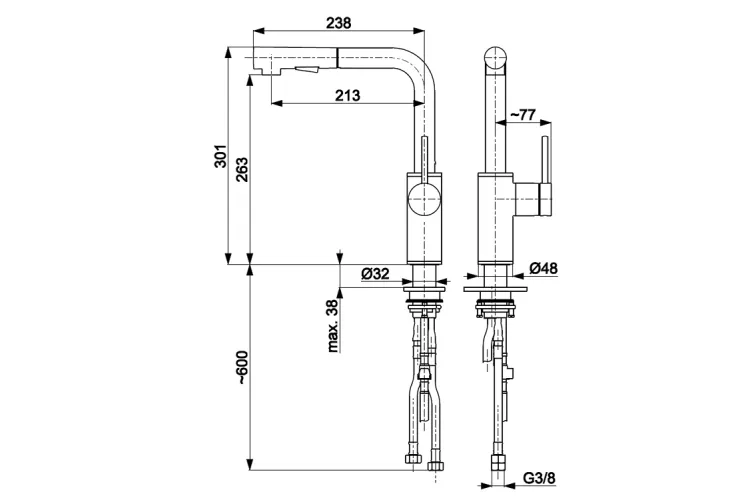 Змішувач для мийки з витяжним душем DUERO BASIC inox 6623-110-22 image 4