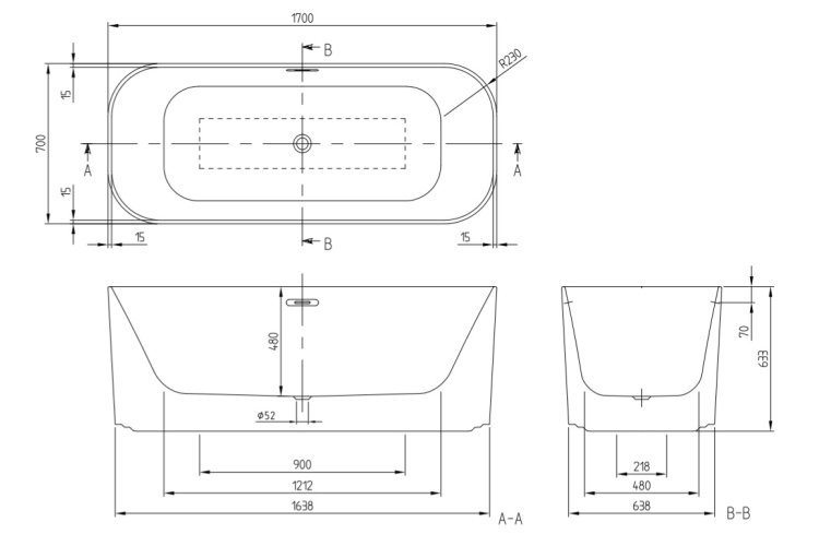 Ванна FINION Duo Freestanding 1700x700 Led DesignRing Quaryl Gold  (UBQ177FIN7A300V101) зображення 2