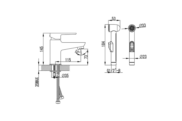 Змішувач для умивальника з гігієнічним душем та кріпленням, BM 011.00, X070076 зображення 2