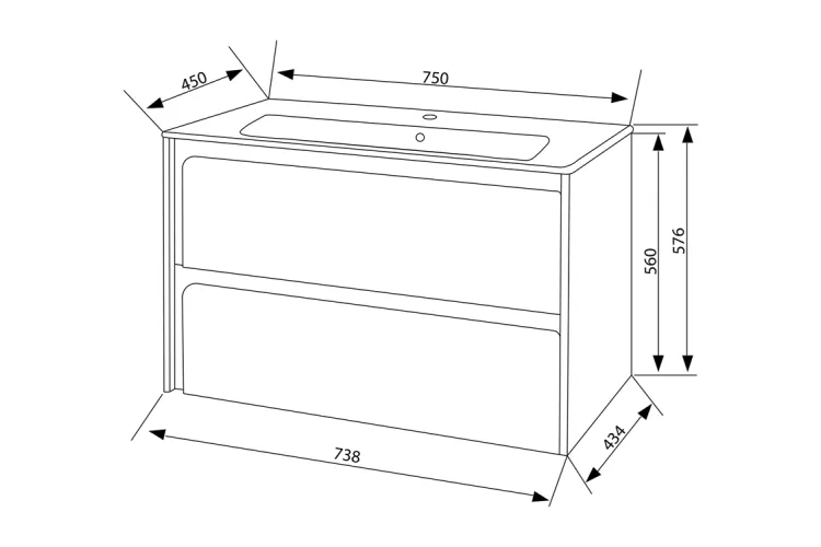 Тумба STELLA  бетон глянець 75 з УМИВАЛЬНИКОМ ТП-2 Д зображення 3