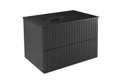 Тумба + умивальник з отвором з вбудованою стільницею AKYA LINEA 76x52,5x5, gun metal, сифон клік клак чорний мат