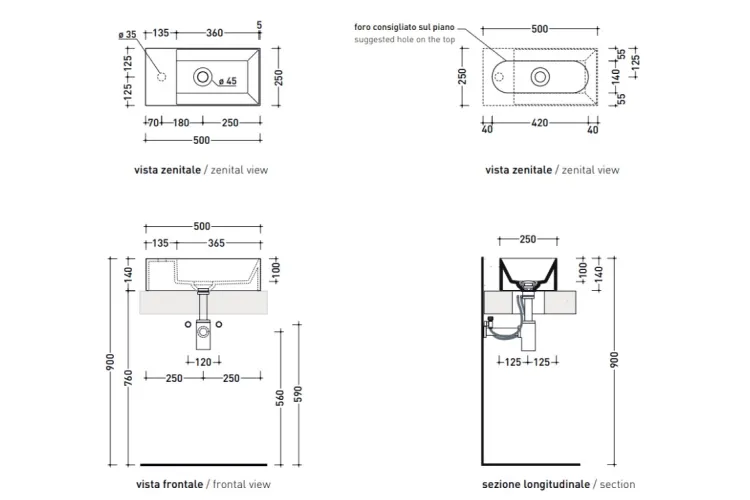 APPLIGHT 5025 Умивальник накладний двосторонній 50х25 Argilla з 1-м отвором (AP5025ARG) image 2