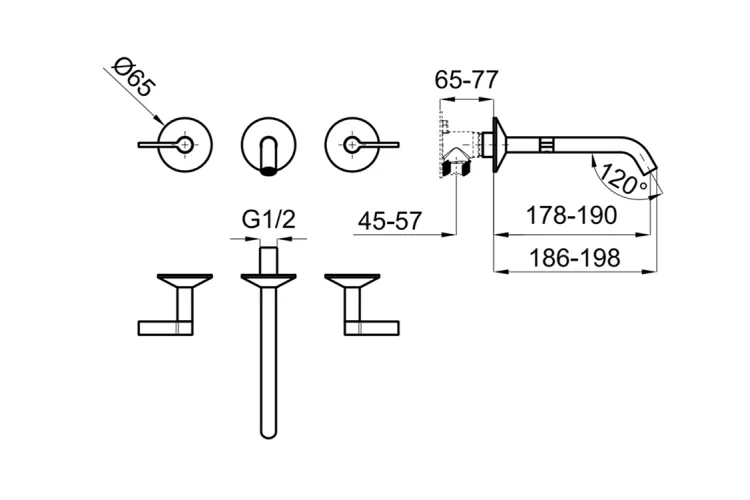 LIGNAGE, Змішувач для умивальника на 3 отвори, настінний, brushed copper (100379601) image 2