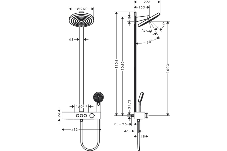 Душова система Pulsify S Showerpipe 260 2jet 400 EcoSmart, Matt Black (24241670) image 2