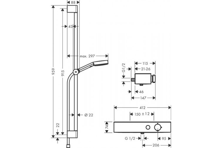 Термостат ShowerTablet Select 412 мм в комплекті з душовим  набором 90см  Chrome (24270000) image 2