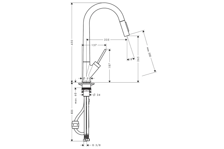 Змішувач Axor Starck 270 для кухні з витяжним виливом, Brushed Brass (10821950) зображення 2