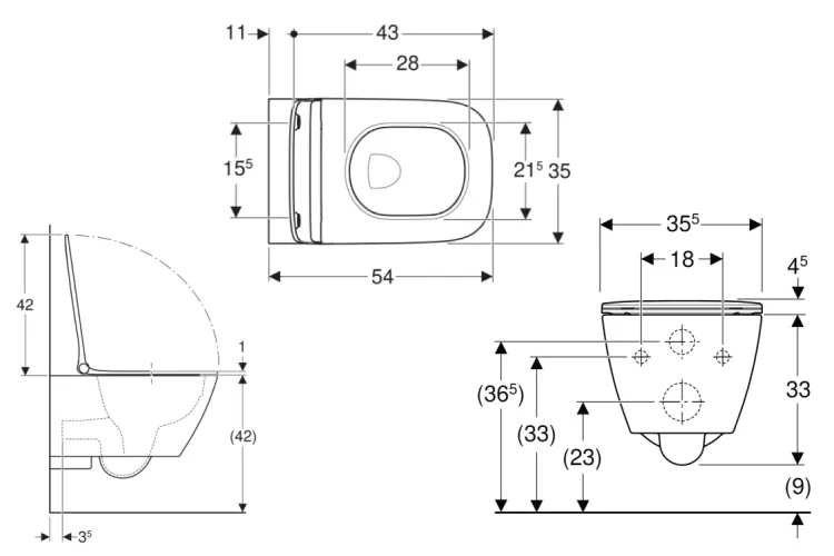Унітаз підвісний SMYLE SQUARE RIMFREE + сидіння дюропластове Sandwich (500.685.01.1) image 2