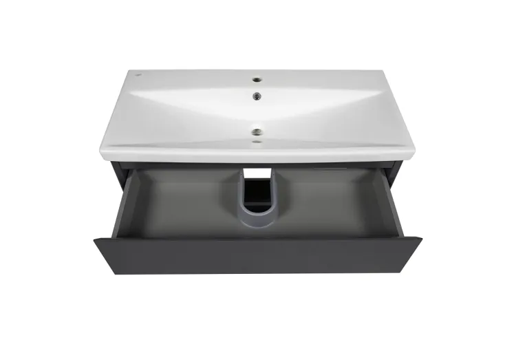Тумба ЕЛІТ 100 см з умивальником Еліт, графіт глянець (підлогова) зображення 3
