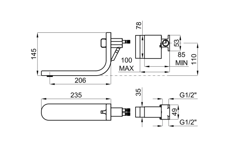 LOUNGE FLUID, Змішувач для умивальника зі стіни, titanium (100362311) зображення 2
