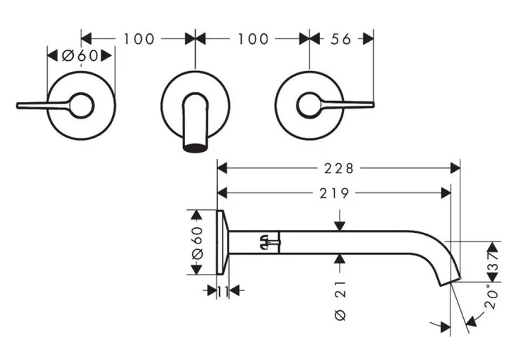 Змішувач AXOR One Lever 220 для умивальника зі стіни на 3 отвори, Brushed Gold Optic 48431250 зображення 2