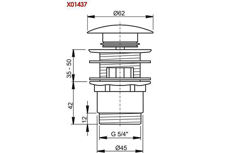Клапан для умивальника клік-клак з переливом: короткий, хромований X01437 зображення 2