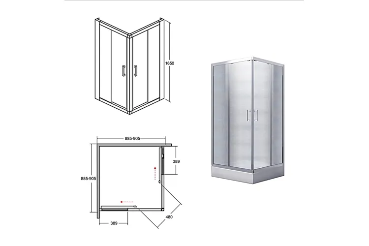 Кабіна квадратна MODERN 90x90x165 універсальна: скло прозоре, профіль хромований зображення 2