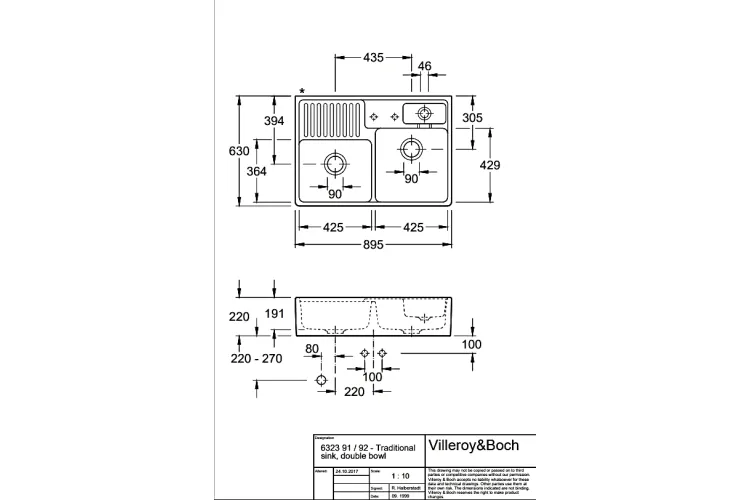 DOUBLE-BOWL SINK Кухонна мийка з двома чашами 89,5x63x22 без отвору 632391R1 White alpine glossy CeramicPlus зображення 2