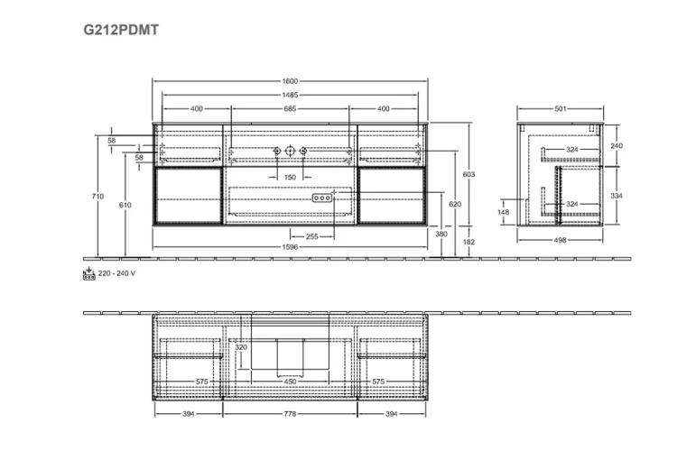 FINION Тумба під умивальник 1600x603x501 White Matt, Glass Black Matt, полиці Black Matt+ 4LED ( G212PDMT) зображення 4