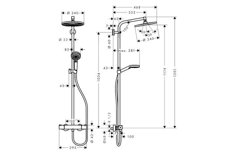 Душова система Crometta S Showerpipe 240 1jet EcoSmart з термостатом: 9л/хв (27268000) зображення 2