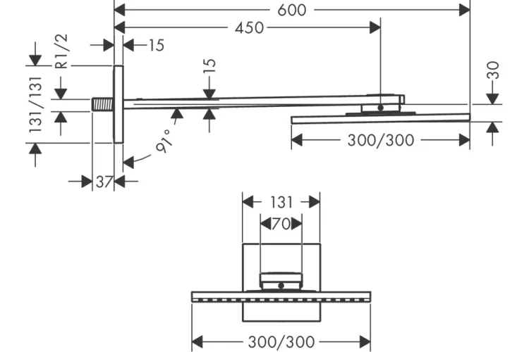 Верхній душ Axor 300х300 1jet P з тримачем хром (35314000) image 2