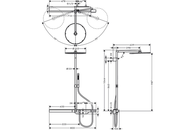 Душова система AXOR Showerpipe з термостатом 800 і верхнім душем 350 1jet, Chrome (27984000) зображення 2