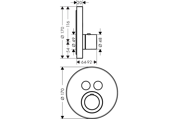 Термостат для 2-х споживачів AXOR ShowerSelect S прихований монтаж, Stainless Steel Optic 36723800 зображення 2