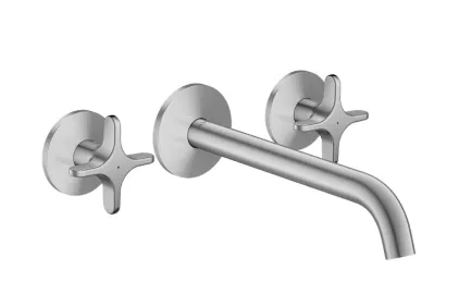 Змішувач AXOR One Cross 220 для умивальника зі стіни на 3 отвори Brushed Nickel 48140820