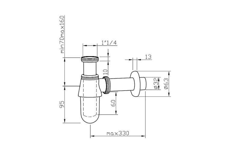 COMPLEMENTOS Сифон для умивальника d32 мм, хромований (100039181) зображення 2