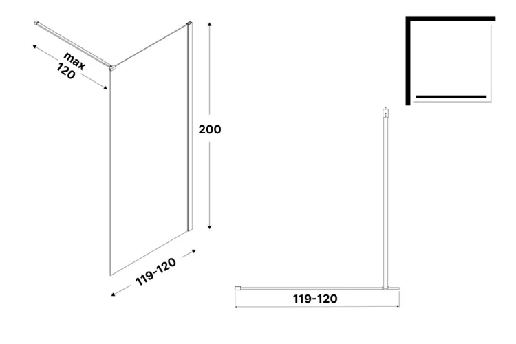 Душова кабіна walk in VELIO BLACK 120x200 скло clear ACTIVE SHIELD 8мм зображення 3