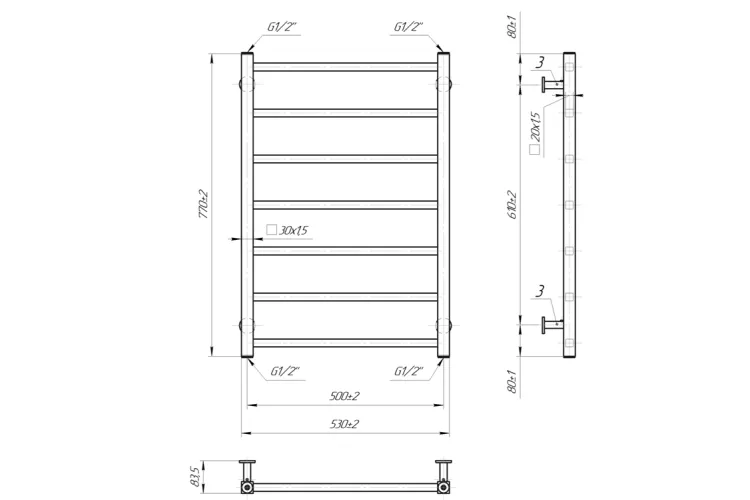 Рушникосушка INOX Токіо 770х530/500 білий матовий  image 2