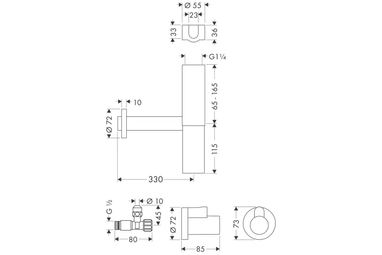 Сифон Axor Flowstar Design з кутовими кранами 3/8 для умивальника, Brushed Black Chrome 51304340 зображення 2