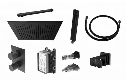 KITS BLACK SQUARE SHOWER комплект для душу з верхнім душем NEPTUNE SLIM 30х30, чорний (100275132)