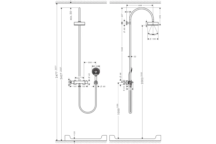 Душова система Axor Showerpipe 180 1jet з термостатом, Polished Red Gold (39670300) зображення 2