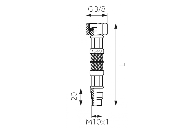 Шланг до змішувача FERRO 3/8хМ10х50 см з коротким наконечником WBS12 зображення 2