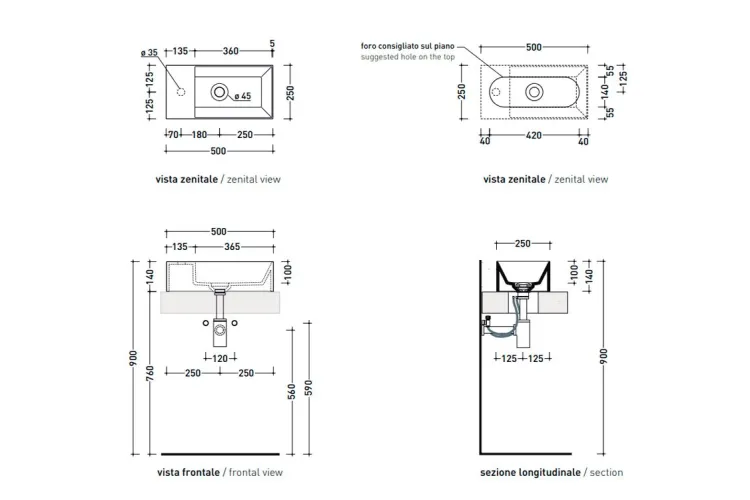 APPLIGHT 5025 Умивальник накладний двосторонній 50х25 (AP5025) зображення 4