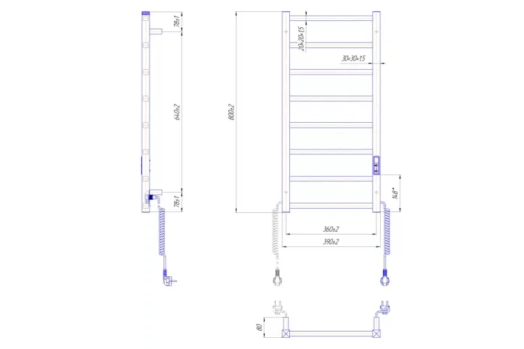 Рушникосушка Токіо-I 800х400/80 TR K чорний мат image 2