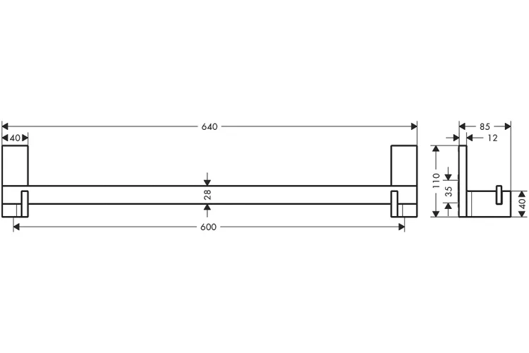 Рейлінг для рушників Axor Universal Rectangular 600/640 мм Chrome (42661000) image 2